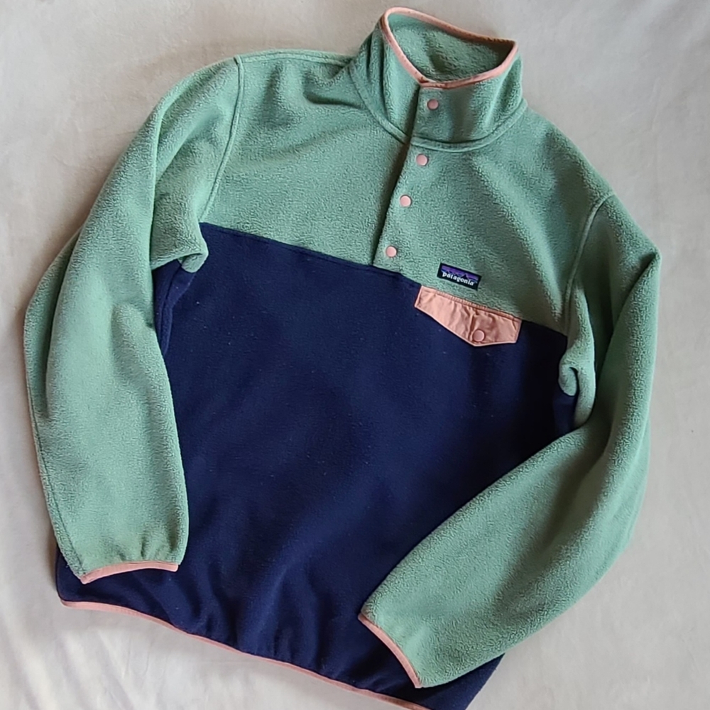 Women's Synchilla Snap-T Pullover - Navy/Mint | Size L